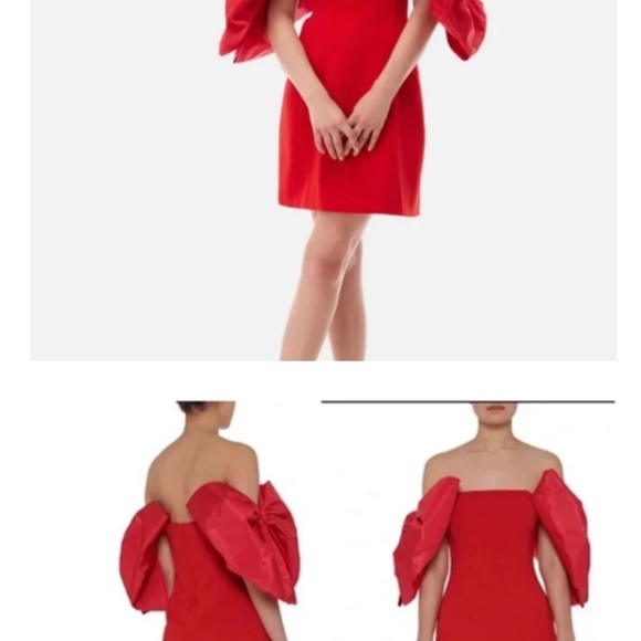 Elegant Red Off-Shoulder Dress TOCCIN NY bow sleeves NWT MSTP $795 valentines da